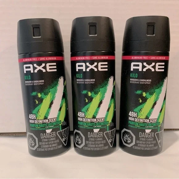 3PK AXE kilo deodorant body spray 4oz EA long lasting mandarin sandalwood  NEW